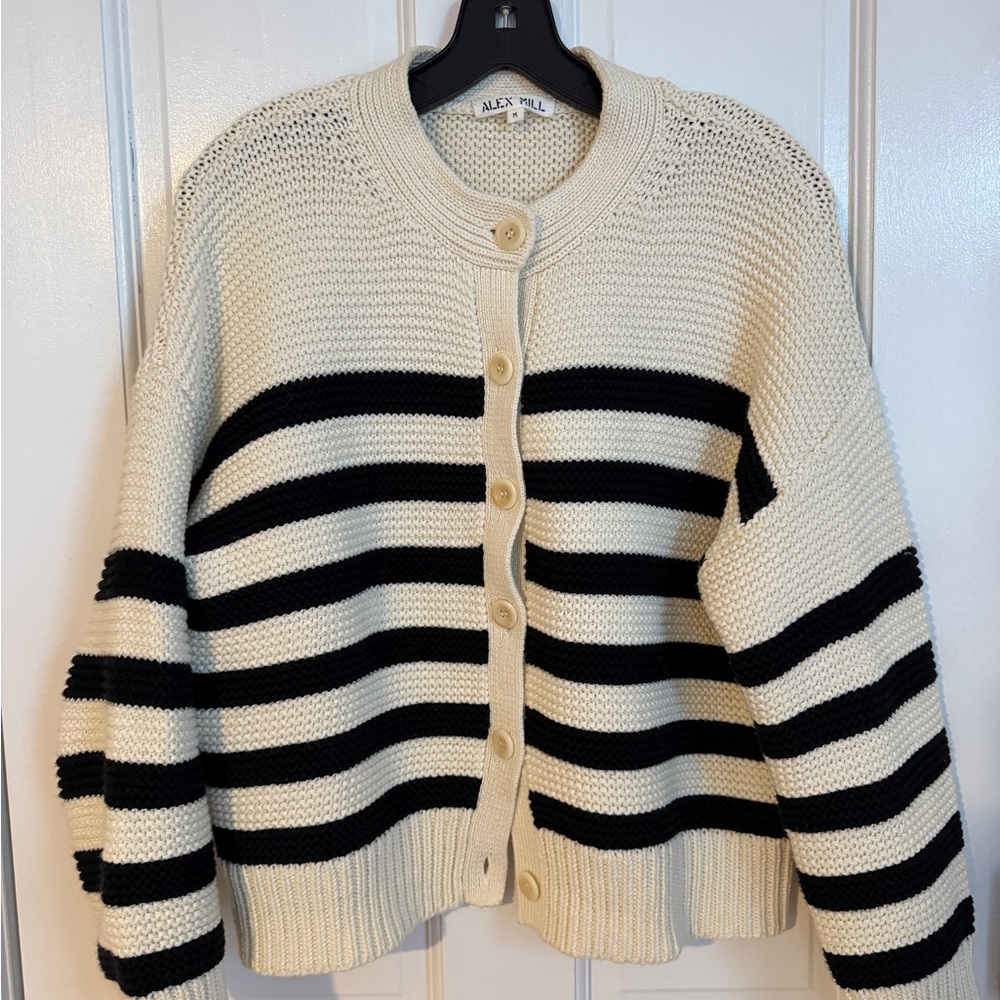 Alex Mill Cream and Black Striped Nico Knit Cardigan - Picture 3 of 9